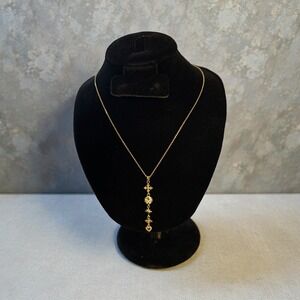 Gold Tone Charm Drop Necklace Butterfly Star Heart Quatrefoil Rhinestone